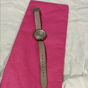 kate spade Beige Chevron Leather Strap Gold-Tone Round Watch